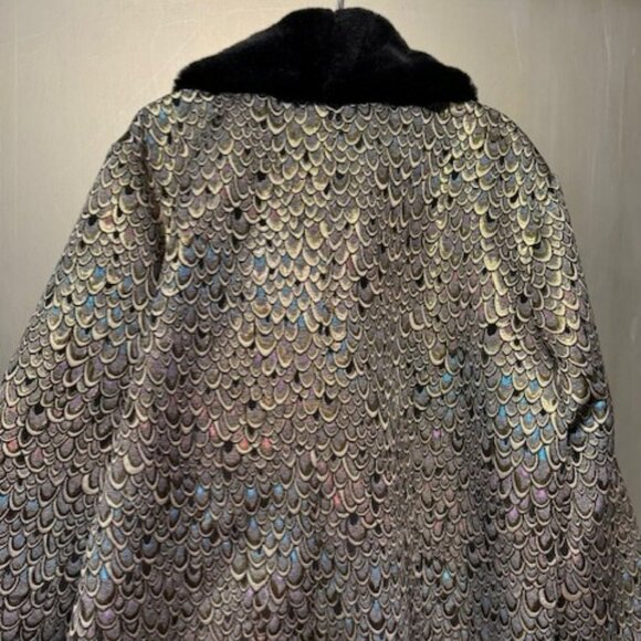 Retro Metallic Brocade Guided by Glistening Grace Coat with fur collar  - NWT - Picture 12 of 16